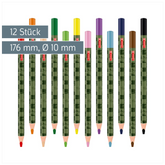 Dicke Buntstifte-Set Fast Wheels | Dreikantform, grün/mehrfarbig, 12 Stück