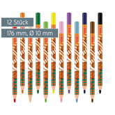 Dicke-Buntstifte-Set Sporty Animals | Dreikantform, orange/mehrfarbig, 12 Stück