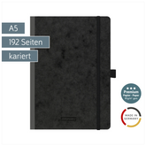 Notizbuch Premium FACT!plus Kladde | A5, kariert, Gummizugverschluss, schwarz