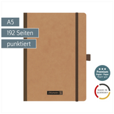 Notizbuch Premium FACT!plus Kladde | A5, punktiert, Gummizugverschluss, braun