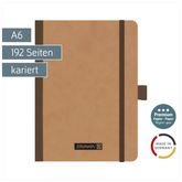 Notizbuch Premium FACT!plus Kladde | A6, kariert, Gummizugverschluss, braun