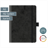 Notizbuch Premium FACT!plus Kladde | A6, kariert, Gummizugverschluss, schwarz