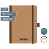 Notizbuch Premium FACT!plus Kladde | A6, punktiert, Gummizugverschluss, braun