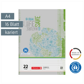 Schulheft Recycling | A4, Lineatur 22, 16 Blatt, grün/grau