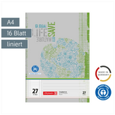 Schulheft Recycling | A4, Lineatur 27, 16 Blatt, grün/grau