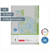 Schulheft Recycling | A4, Lineatur 1, 16 Blatt, grün/grau