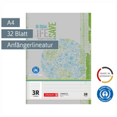 Schulheft Recycling | A4, Lineatur 3R, 32 Blatt, grün/grau