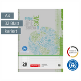 Schulheft Recycling | A4, Lineatur 28, 32 Blatt, grün/grau