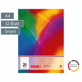 Schulheft | A4, Lineatur 21, 32 Blatt, mehrfarbig