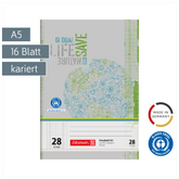 Schulheft Recycling | A5, Lineatur 28, 16 Blatt, grün/grau
