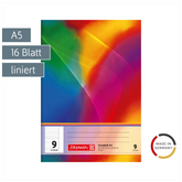 Schulheft | A5, Lineatur 9, 16 Blatt, mehrfarbig