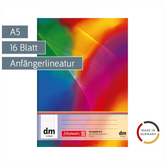 Schulheft | A5, Lineatur dm, 16 Blatt, mehrfarbig