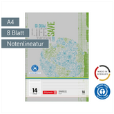 Notenheft Recycling | A4, Lineatur 14, 8 Blatt, grün/grau