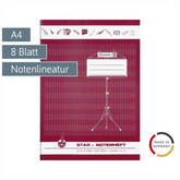 Star-Notenheft | A4, Notenlineatur, 8 Blatt, bordeaux