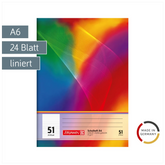 Schulheft | A6, Lineatur 51, 24 Blatt, mehrfarbig