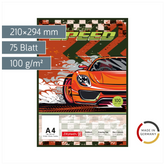 Malblock Fast Wheels | A4, 75 Blatt, rot/mehrfarbig