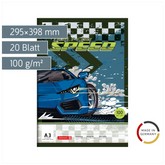 Zeichenblock Fast Wheels | A3, 20 Blatt, blau/mehrfarbig