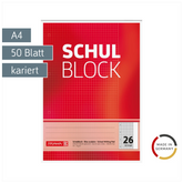 Schulblock gelocht | A4, Lineatur 26, 50 Blatt, rot