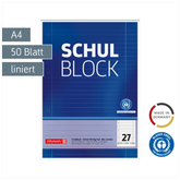 Schulblock Recycling gelocht | A4, Lineatur 27, 50 Blatt, blau