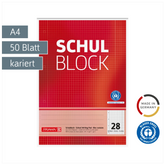 Schulblock Recycling gelocht | A4, Lineatur 28, 50 Blatt, rot