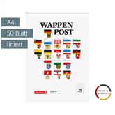 Briefblock „Wappen-Post“ | A4, Lineatur 21, 50 Blatt, mehrfarbig