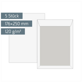 Versandtaschen mit Kartonrückwand | 176×250 mm, B5, 120 g/m², weiß, 5 Stück