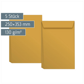 Versandtaschen mit Faltboden | 250×353 mm, B4, 130 g/m², braun, 5 Stück