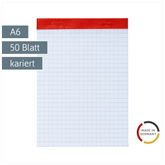 Notizblock | A6, kariert, 50 Blatt, rot