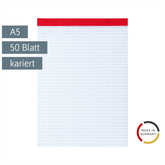 Notizblock | A5, kariert, 50 Blatt, rot