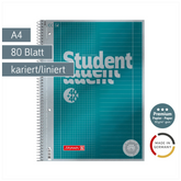 Collegeblock Premium Student „DUO“ | A4, kariert/liniert, 80 Blatt, petrol
