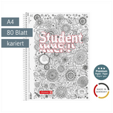 Collegeblock Premium Student „Floral“ ZENart | A4, Lineatur 28, 80 Blatt, weiß