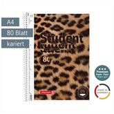 Collegeblock Premium Student „Leopard“ | A4, Lineatur 28, 80 Blatt, braun/schwarz