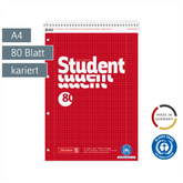 Collegeblock Student Recycling Spirale oben | A4, Lineatur 28, 80 Blatt, rot
