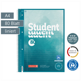 Collegeblock Premium Student Recycling | A4, Lineatur 27, 80 Blatt, blau/mehrfarbig