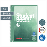 Collegeblock Premium Student Recycling | A4, Lineatur 28, 80 Blatt, grün/mehrfarbig