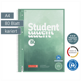 Collegeblock Premium Student Recycling | A4, Lineatur 28, 80 Blatt, grün/mehrfarbig