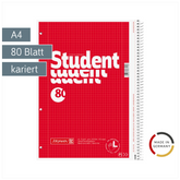 Collegeblock Student Linkshänder | A4, Lineatur 28, 80 Blatt, rot