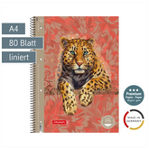 Collegeblock Premium „Leopard“ Safari World | A4, Lineatur 27, 80 Blatt, orange/braun