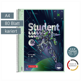 Collegeblock Premium Student Robot Heroes | A4, Lineatur 28, 80 Blatt, dunkelblau/mint