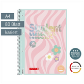 Collegeblock Premium Student Happy Hippie | A4, Lineatur 28, 80 Blatt, rosa/mint