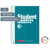 Collegeblock Student „DUO“ | A4, kariert/liniert, 80 Blatt, petrol