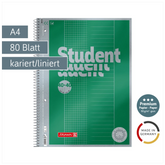 Collegeblock Premium Student „DUO“ | A4, kariert/liniert, 80 Blatt, grün