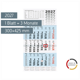3-Monatskalender 2027 | blau, 300×560 mm
