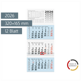 3-Monatskalender 2026 | blau, 320×740 mm