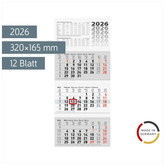 3-Monatskalender 2026 | grau, 320×740 mm