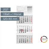 3-Monatskalender 2027 | grau, 320×740 mm