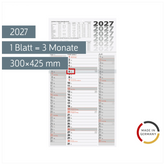 3-Monatskalender 2027 | grau, 300×560 mm