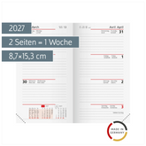 Wochen-Ersatzkalendarium Mod. Taschenplaner int. 2027 | 8,7×15,3 cm, Karton, weiß