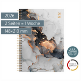 Buchkalender Premium Young Line 2026 „Marble“ | A5, Papier