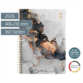 Buchkalender Premium Young Line 2026 „Marble“ | A5, Papier